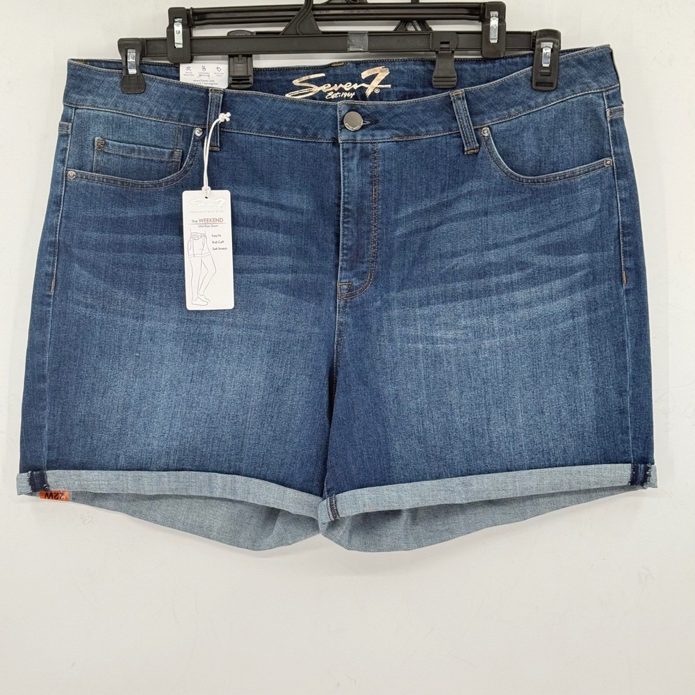 Seven7 Women's Stretch The Weekend Blue Denim Shorts Plus Sz 22W Roll Cuff NWOT